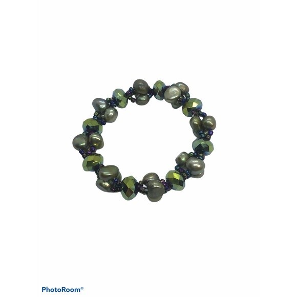 Green and Gold Stretchy Bracelet - Picture 1 of 2